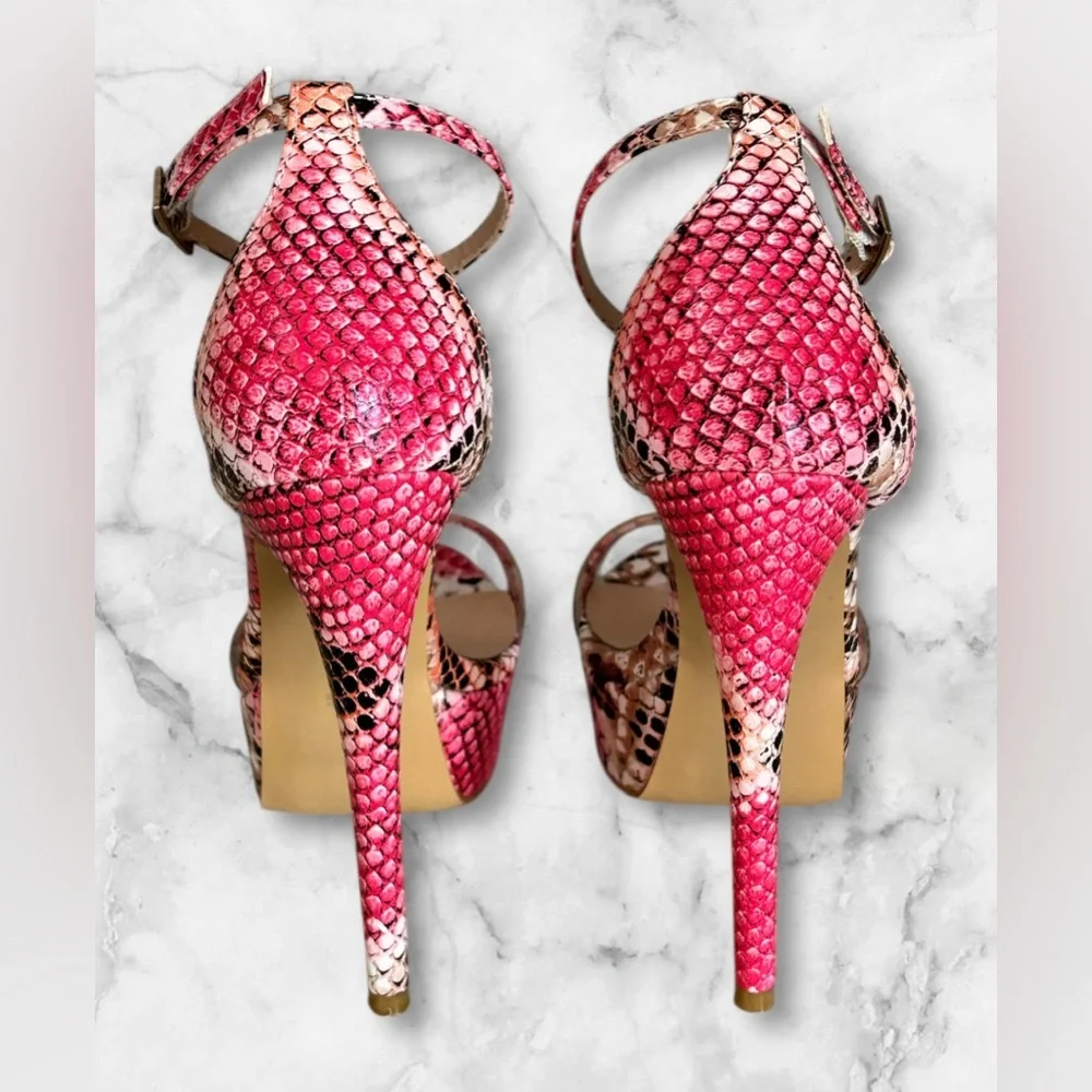 New OnlyMaker Snakeskin Platform Stiletto Heels Sandals Brown Pink Sexy Size 6 - Picture 9 of 13